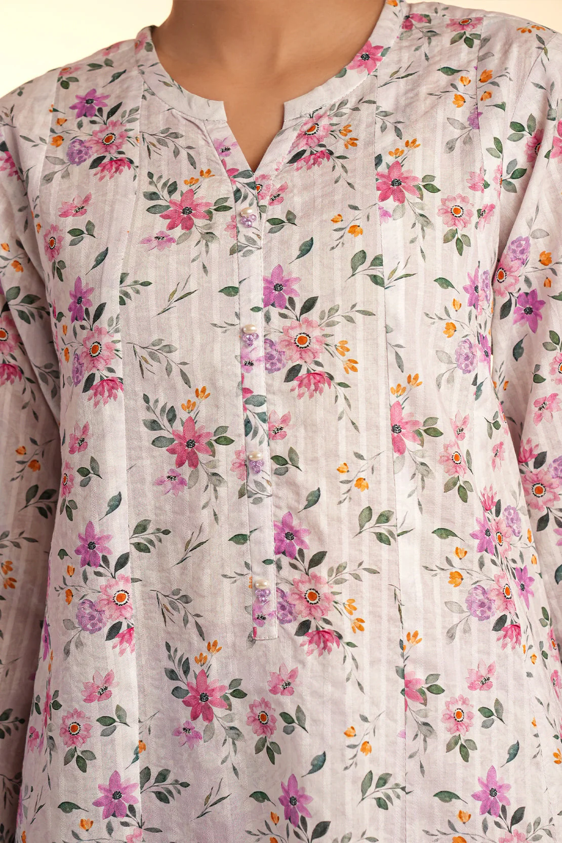 Unstitched Printed Stripe Lawn Shirt - Image 8