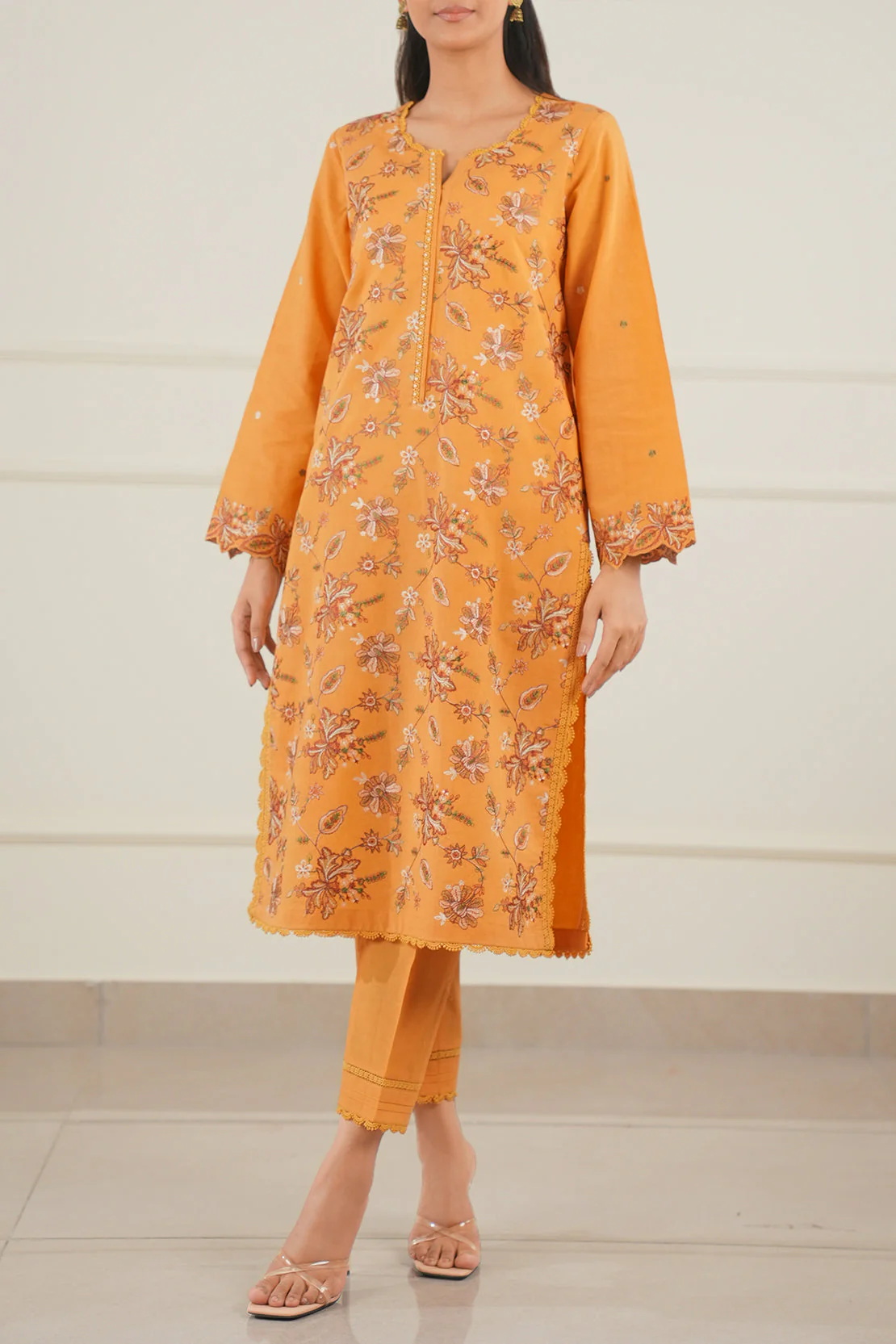 Unstitched Solid Embroidered Arabic Linen 2 Piece (shirt/trouser) - Image 5