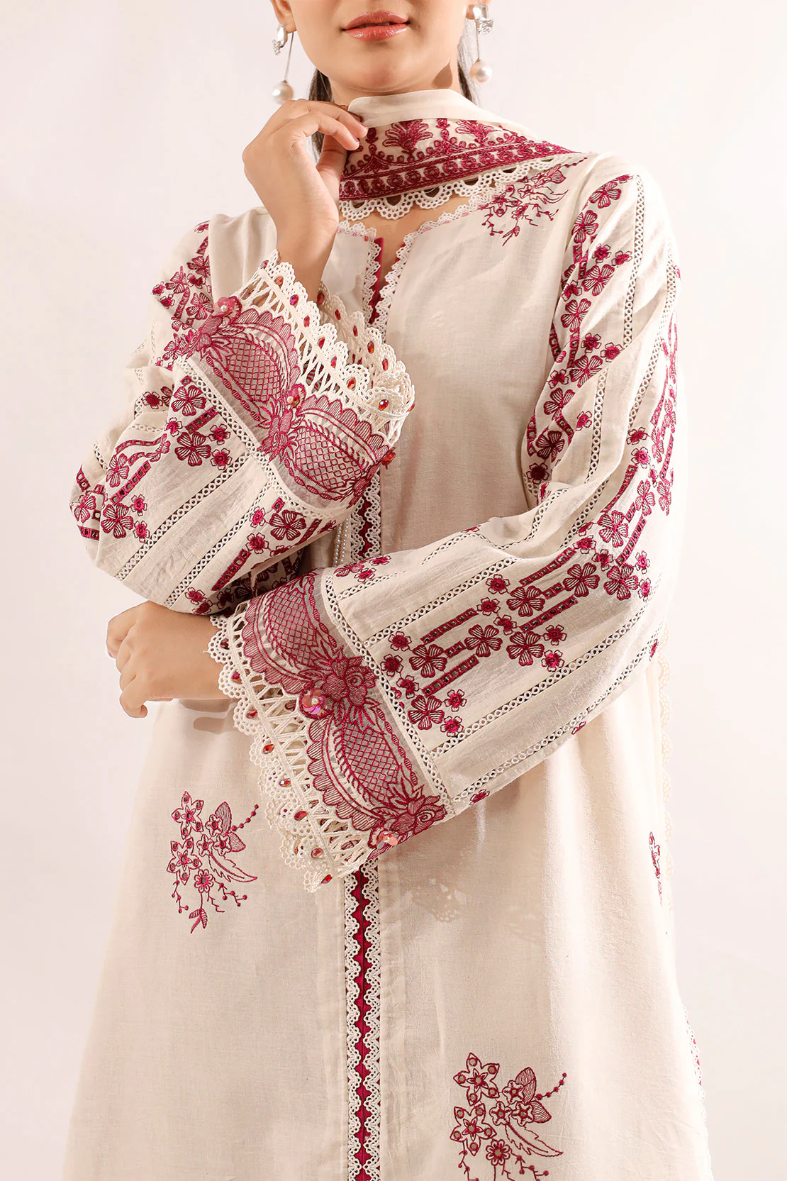 Unstitched Solid Embroidered Cambric 2 Piece (shirt/trouser) - Image 4
