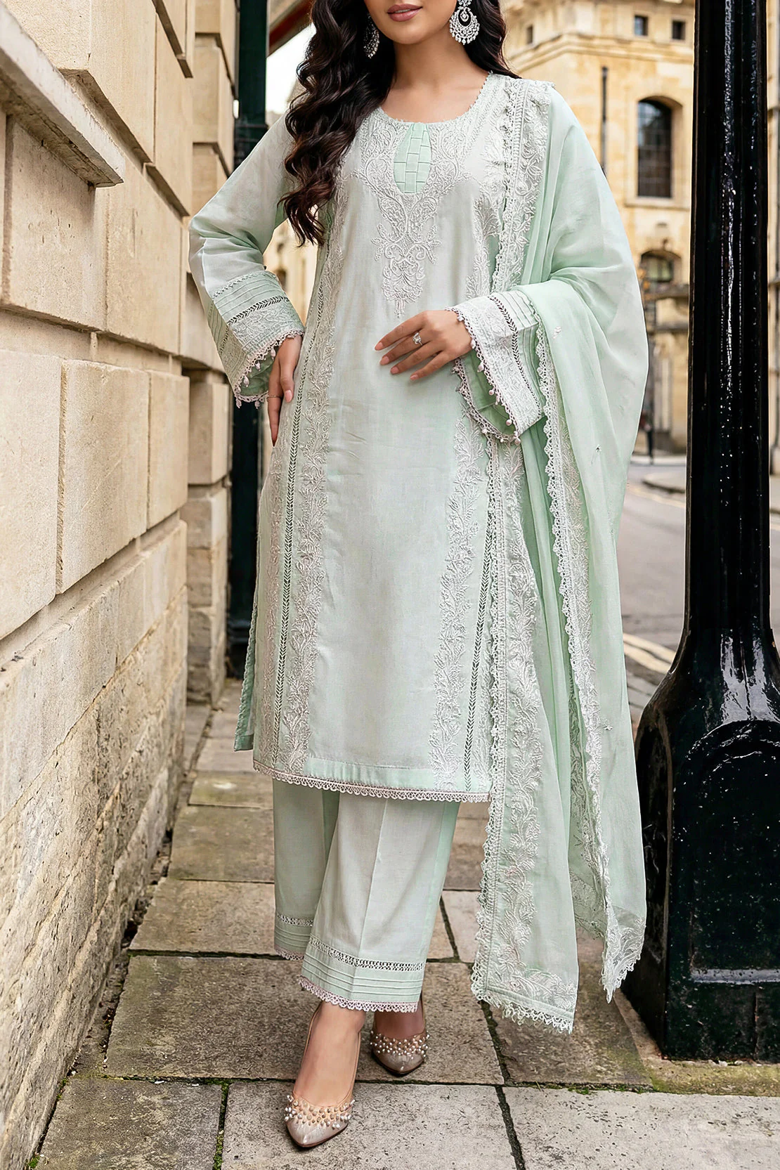 Unstitched Solid Embroidered Cambric 2 Piece (Shirt/Trouser)