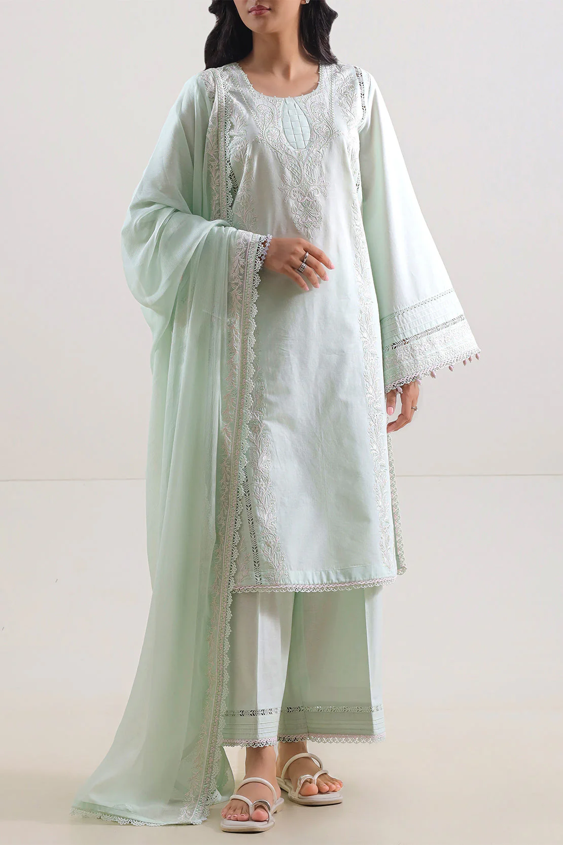 Unstitched Solid Embroidered Cambric 2 Piece (Shirt/Trouser) - Image 3