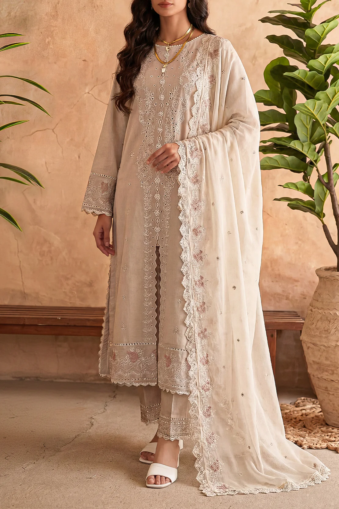 Unstitched Solid Embroidered Cambric 2 Piece (Shirt/Trouser)