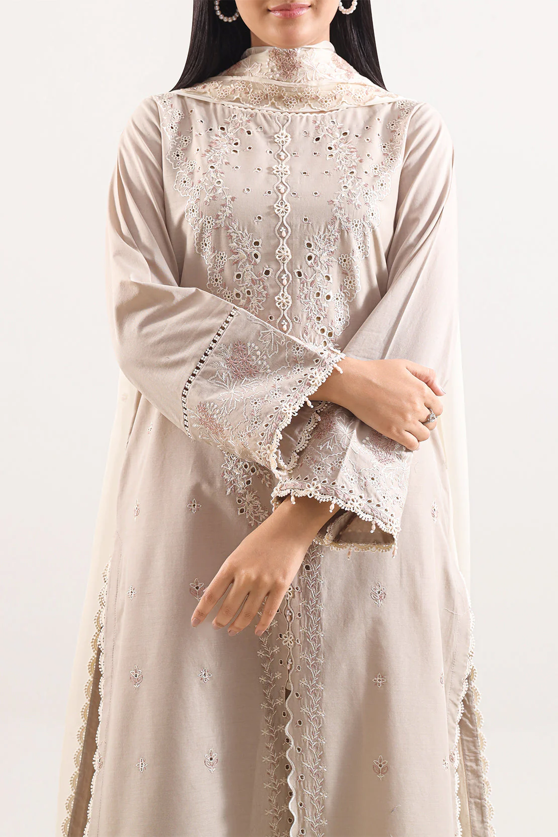Unstitched Solid Embroidered Cambric 2 Piece (Shirt/Trouser) - Image 2