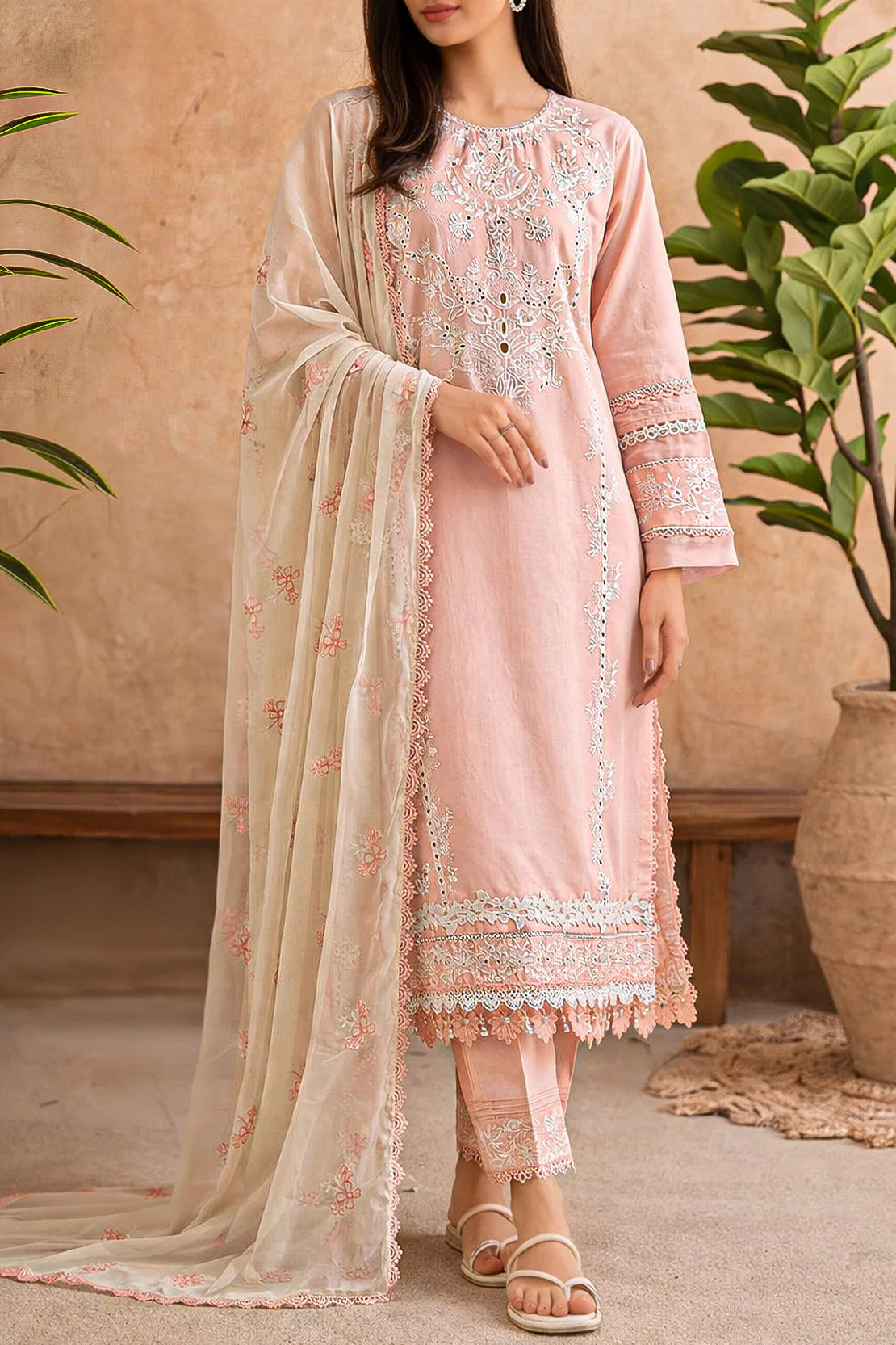 Unstitched Solid Embroidered Cambric 2 Piece (Shirt/Trouser)