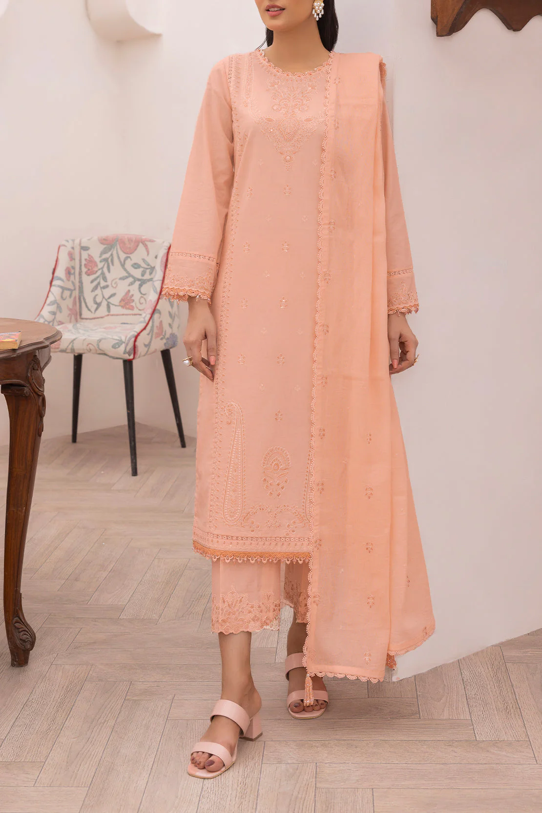 Unstitched Solid Embroidered Cambric 2 Piece (Shirt/Trouser) - Image 2