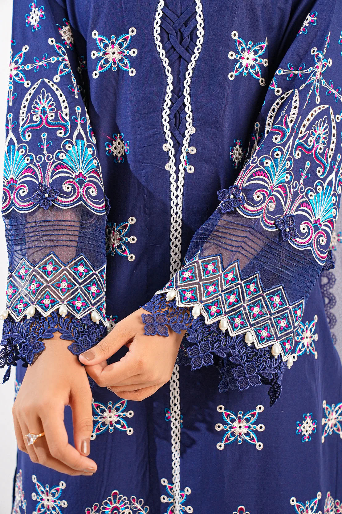 Unstitched Solid Embroidered Cambric 3 Piece with Chiffon Dupatta - Image 8
