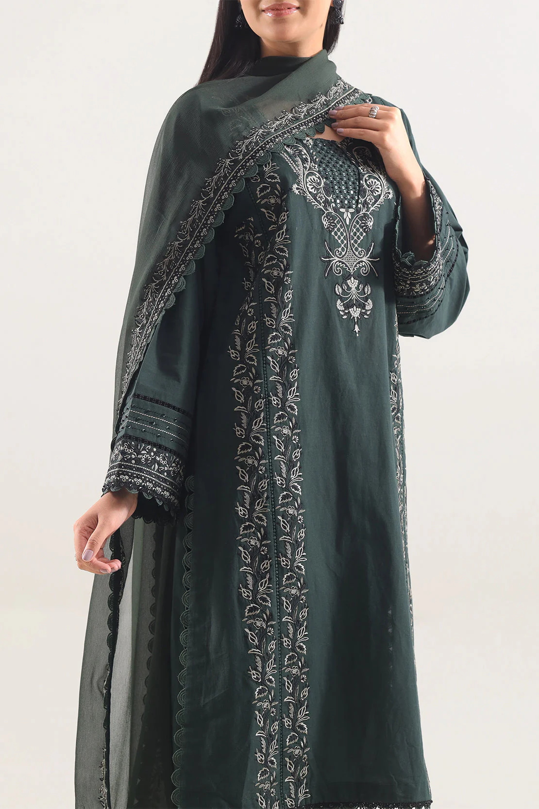 Unstitched Solid+Embroidered Cambric 3 Piece With (Chiffon Dupatta) - Image 2