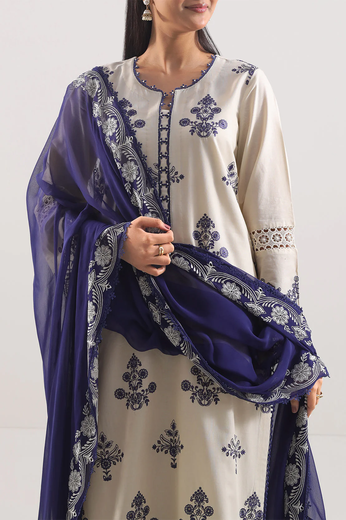 Unstitched Solid Embroidered Cambric 3 Piece with Chiffon Dupatta - Image 2