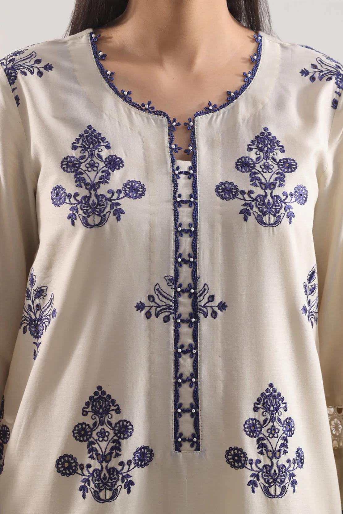 Unstitched Solid Embroidered Cambric 3 Piece with Chiffon Dupatta - Image 3