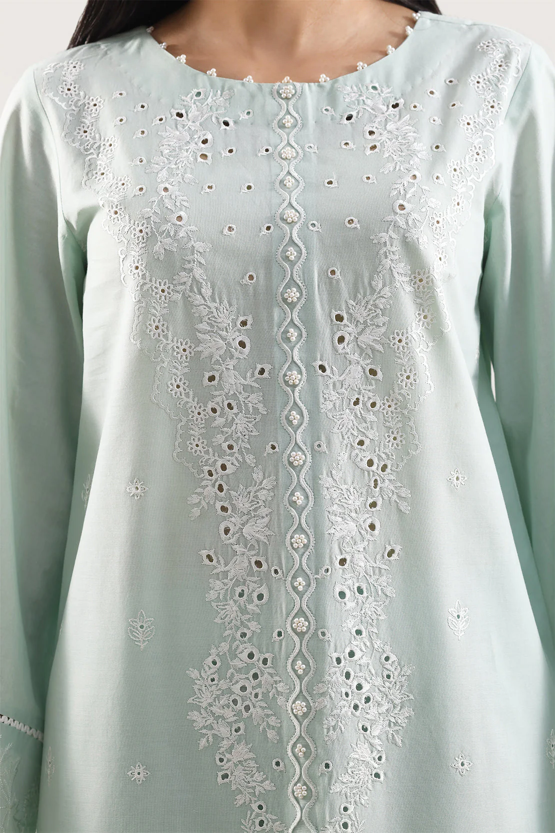 Unstitched Solid+Embroidered Cambric 3 Piece With (Chiffon Dupatta) - Image 3
