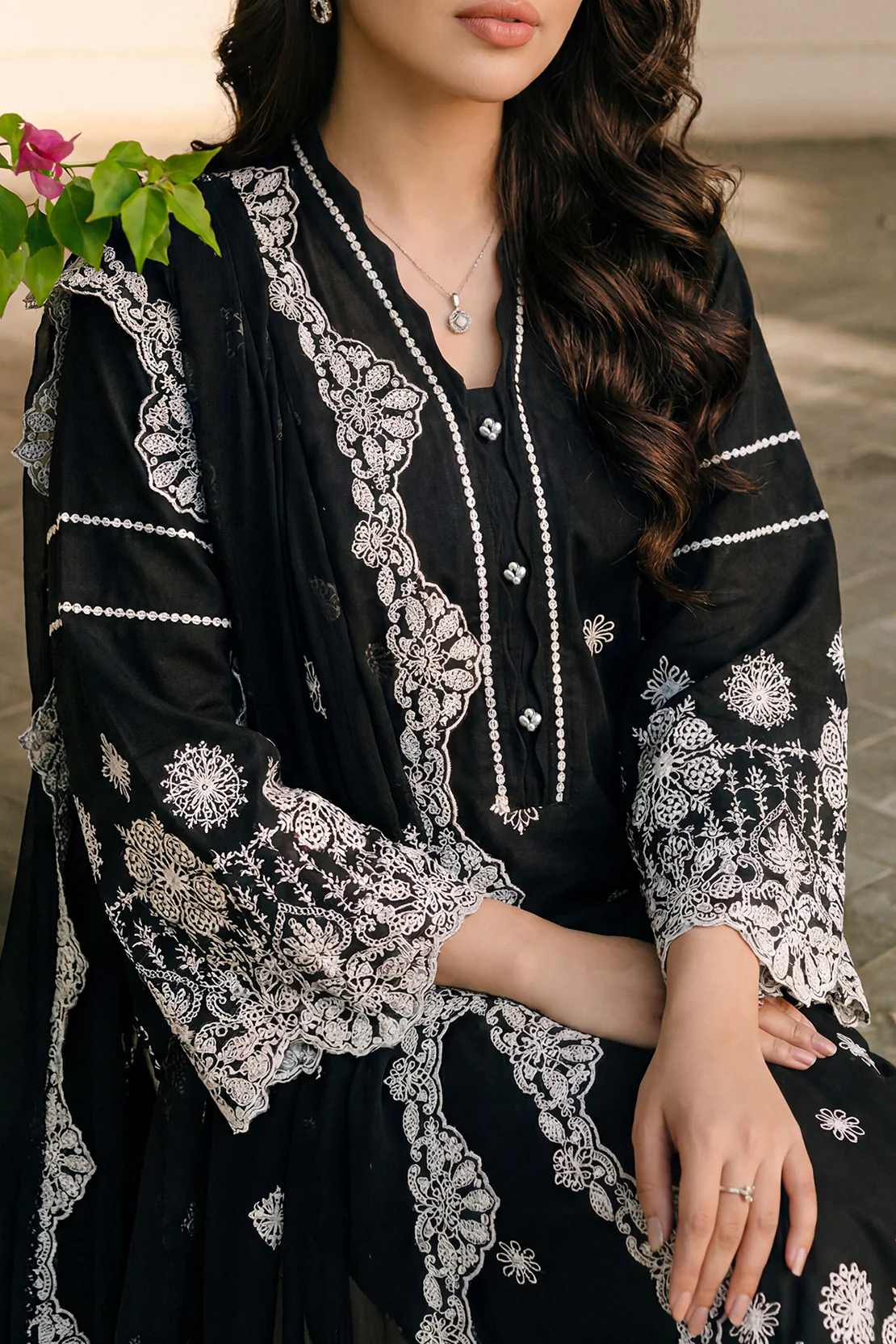 Unstitched Solid Embroidered Cambric 3 Piece With (Chiffon Dupatta) - Image 2