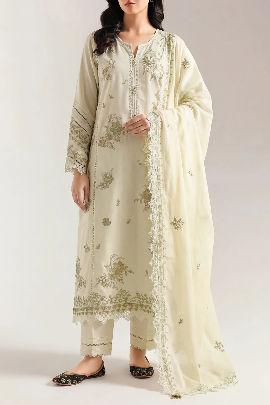 Unstitched Solid Embroidered Cambric 3 Piece