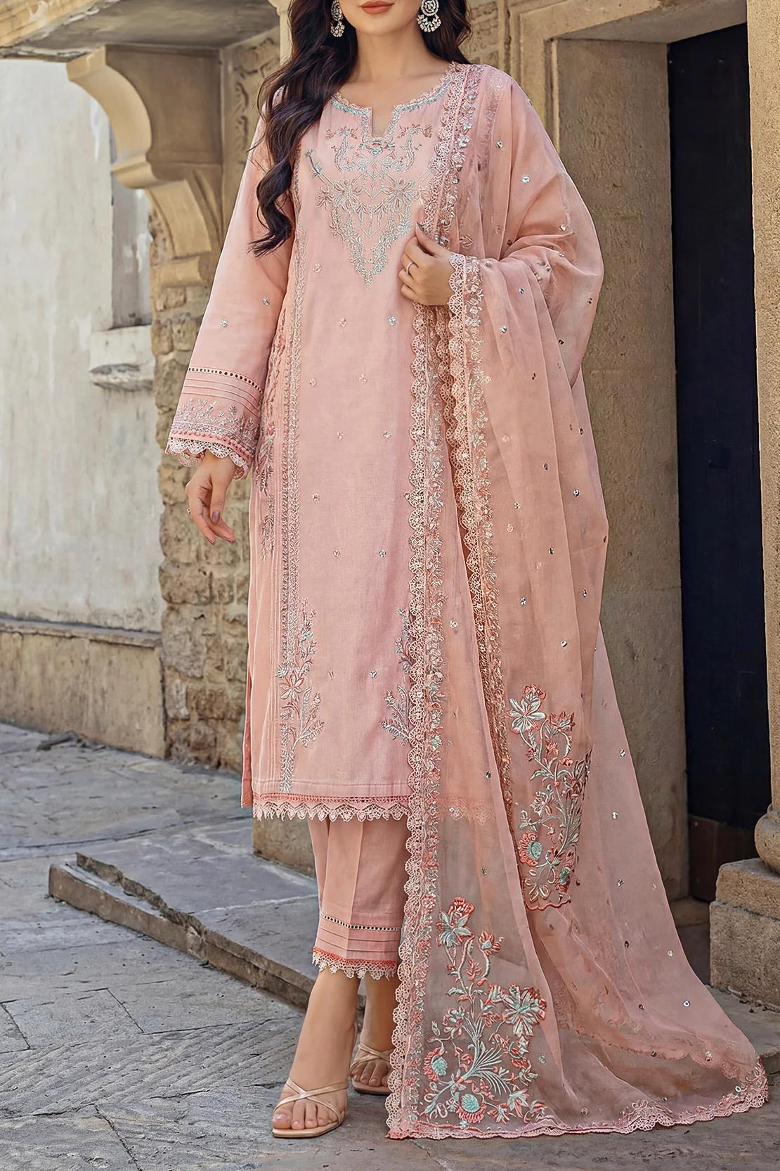 Unstitched Solid Embroidered Cambric 3 Piece