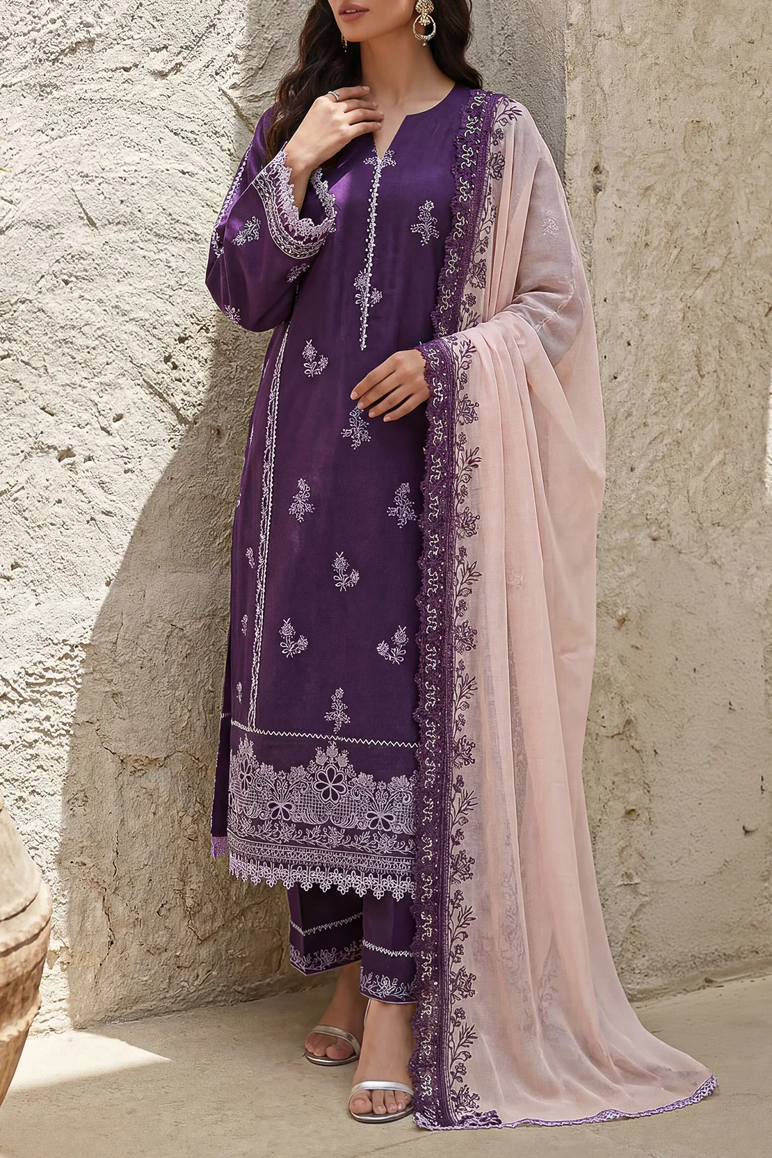 Unstitched Solid Embroidered Cambric 3 Piece