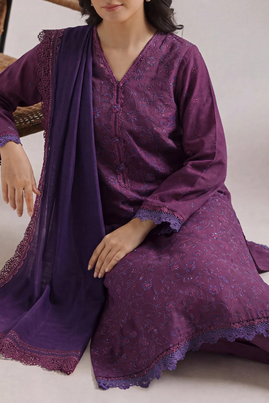 Unstitched Solid Embroidered Cambric 3 Piece