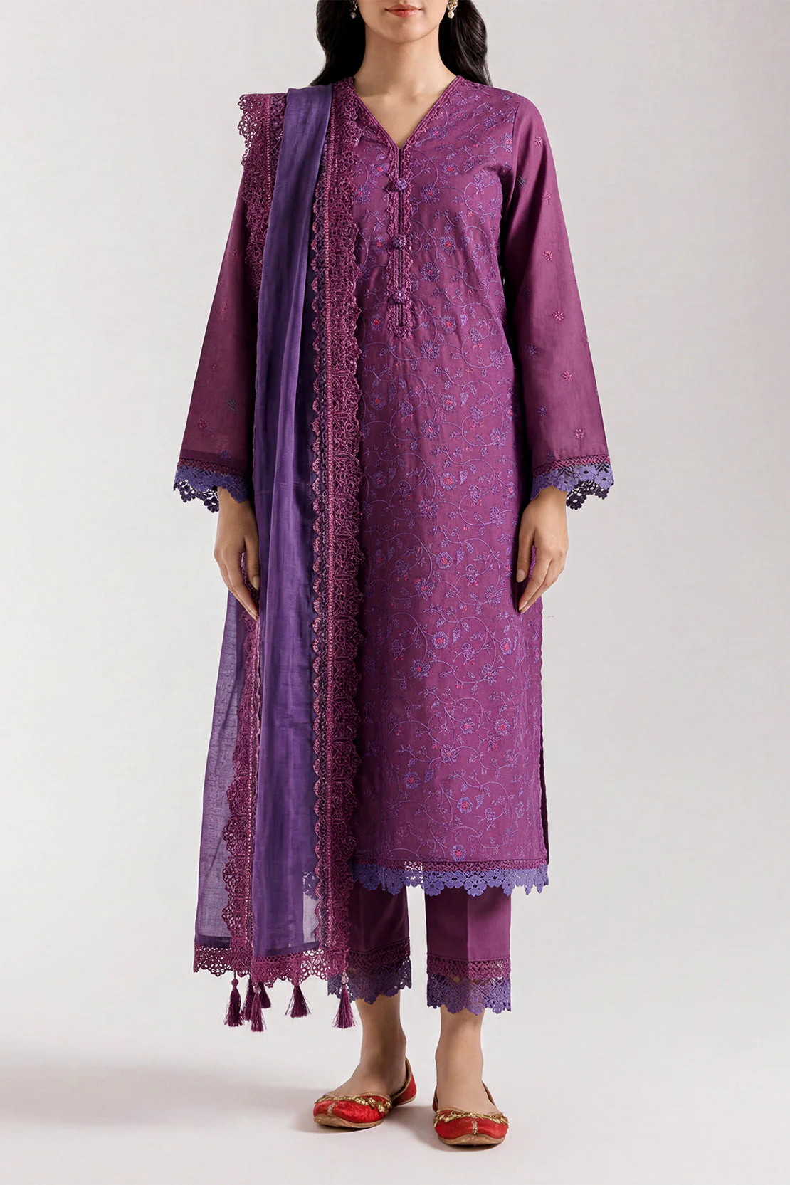 Unstitched Solid Embroidered Cambric 3 Piece - Image 2