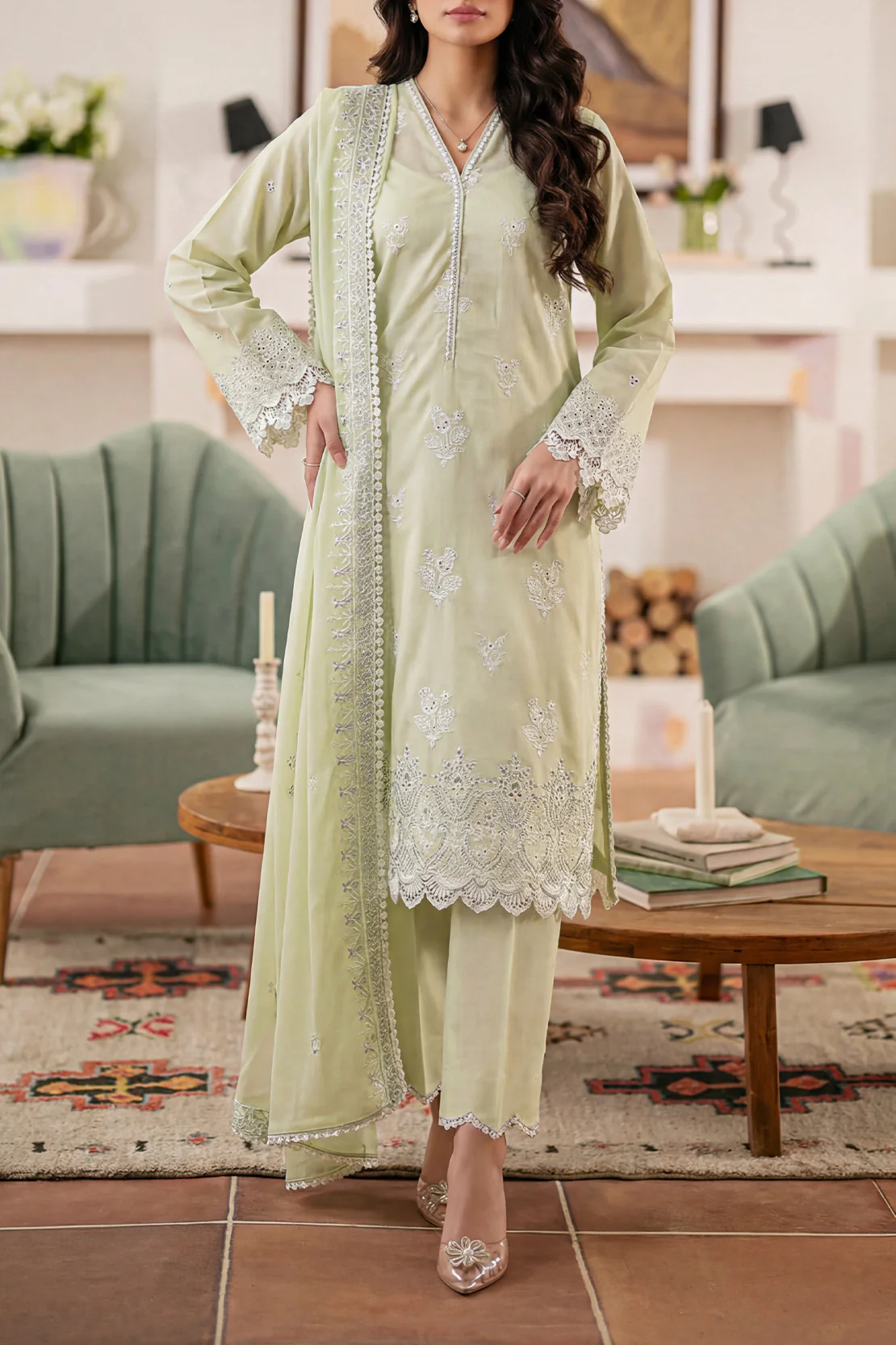 Unstitched Solid Embroidered Cambric 3 Piece