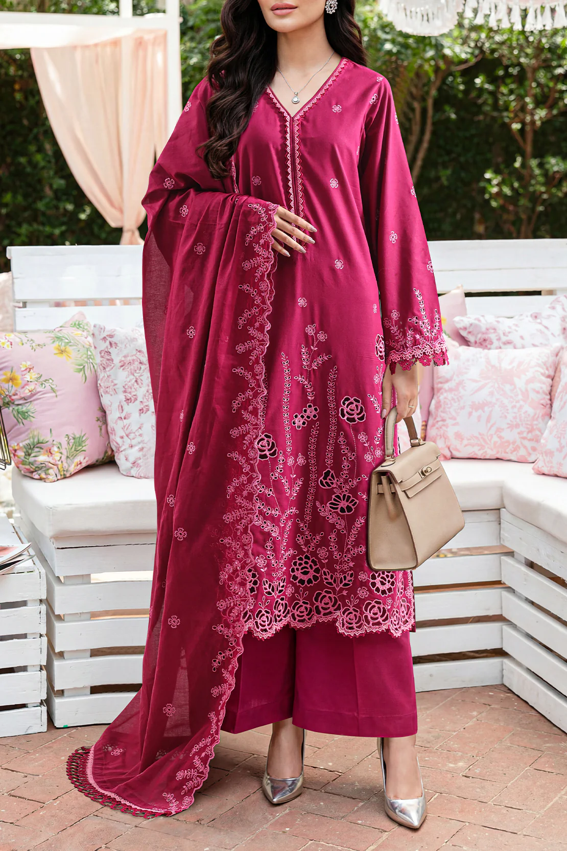 Unstitched Solid Embroidered Cambric 3 Piece