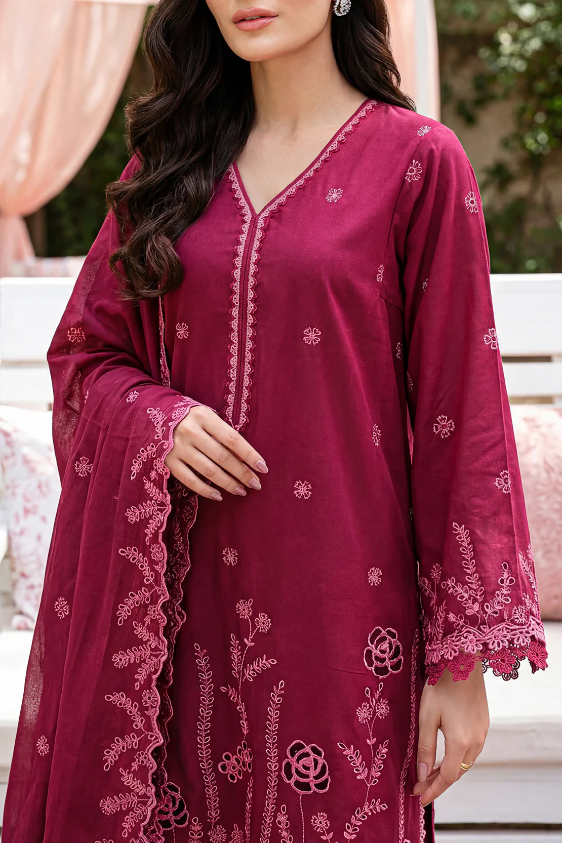 Unstitched Solid Embroidered Cambric 3 Piece - Image 3