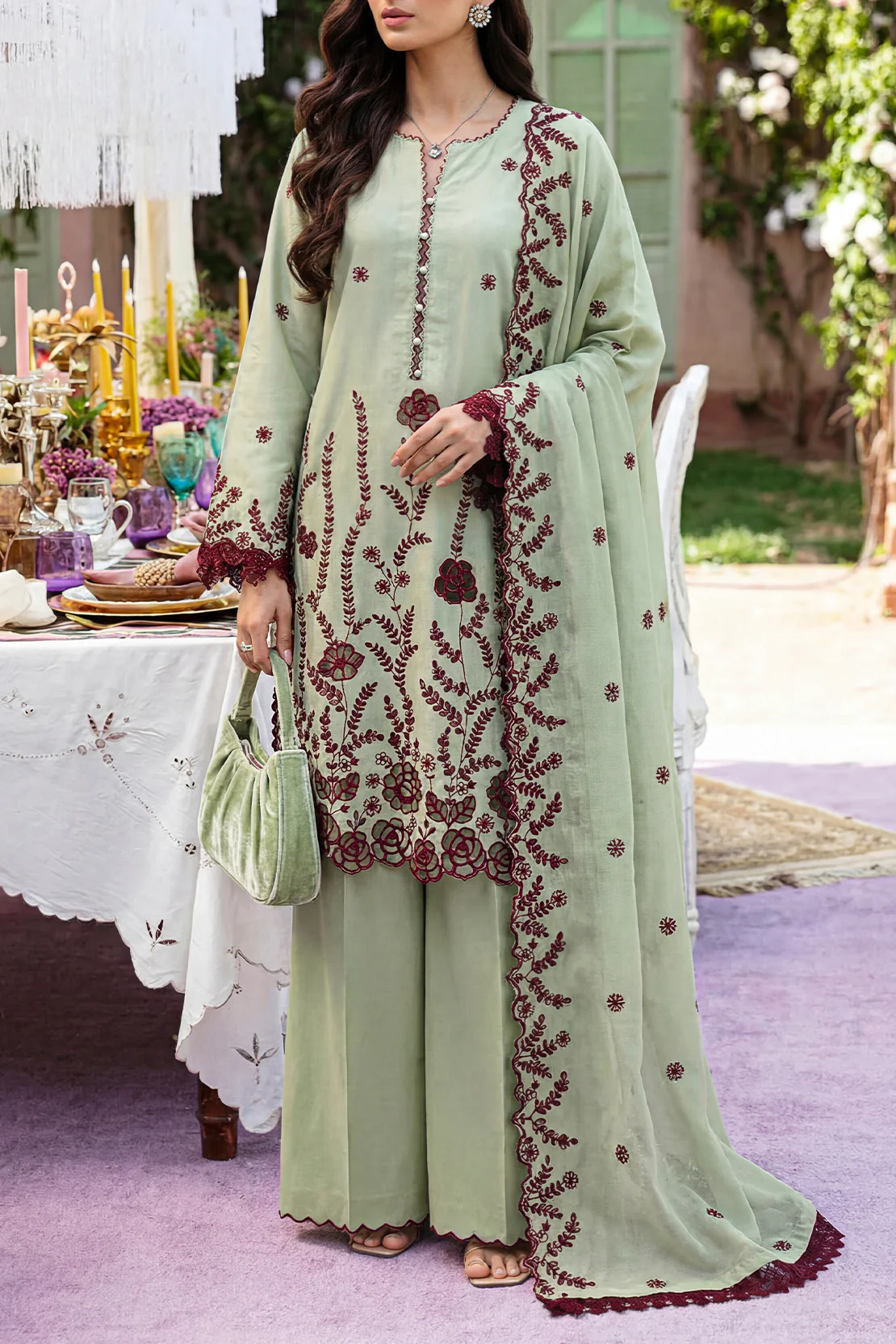 Unstitched Solid Embroidered Cambric 3 Piece
