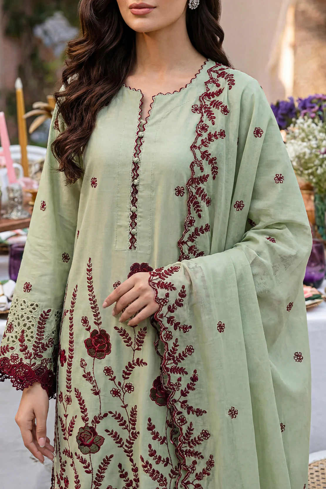 Unstitched Solid Embroidered Cambric 3 Piece - Image 2