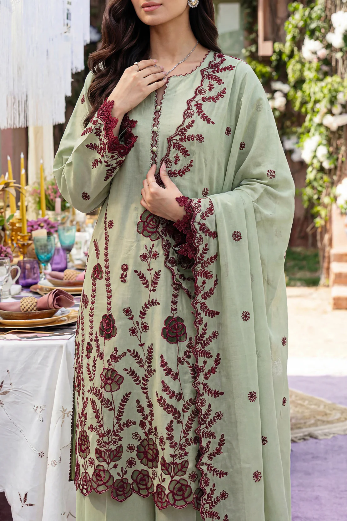 Unstitched Solid Embroidered Cambric 3 Piece - Image 3