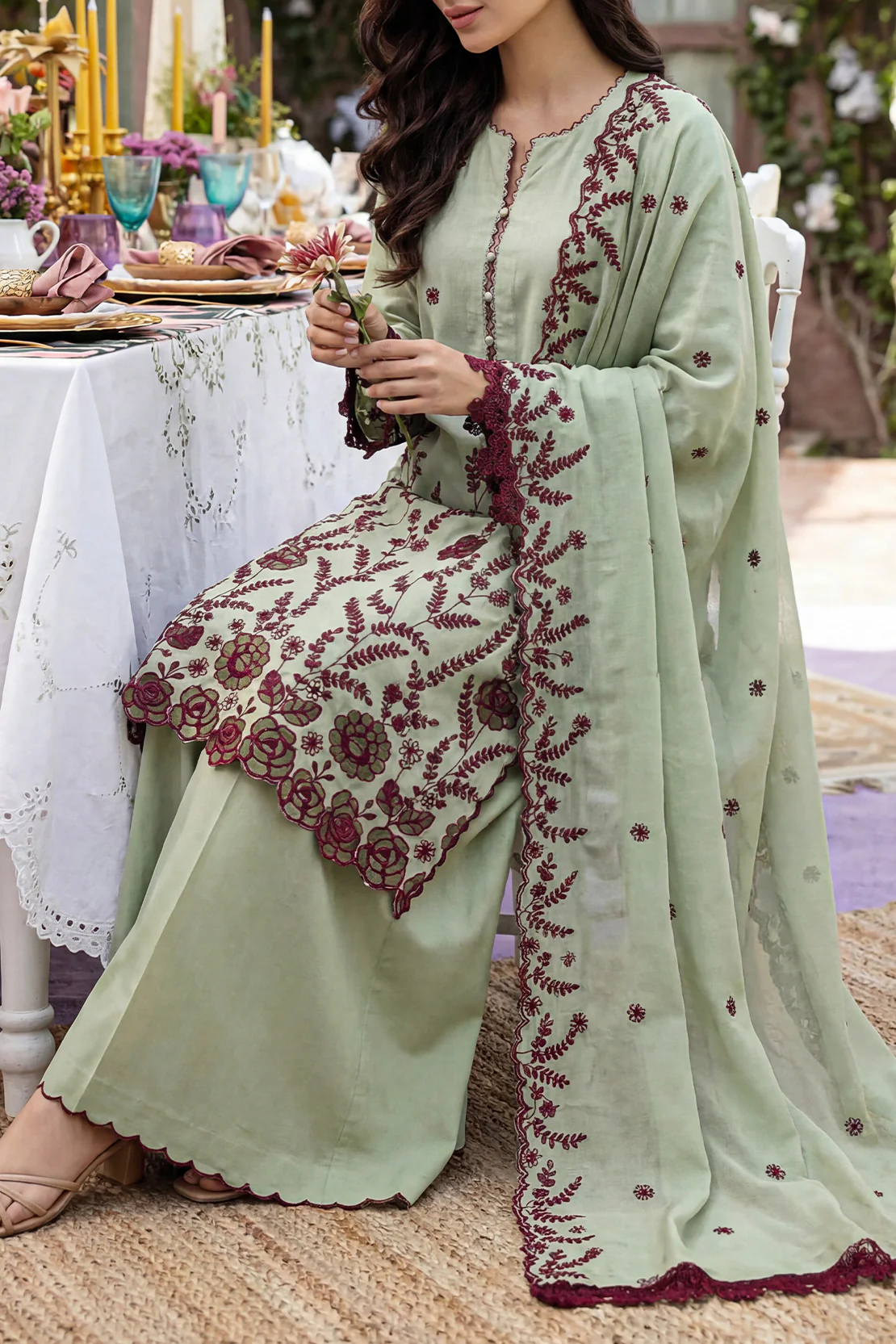 Unstitched Solid Embroidered Cambric 3 Piece - Image 4