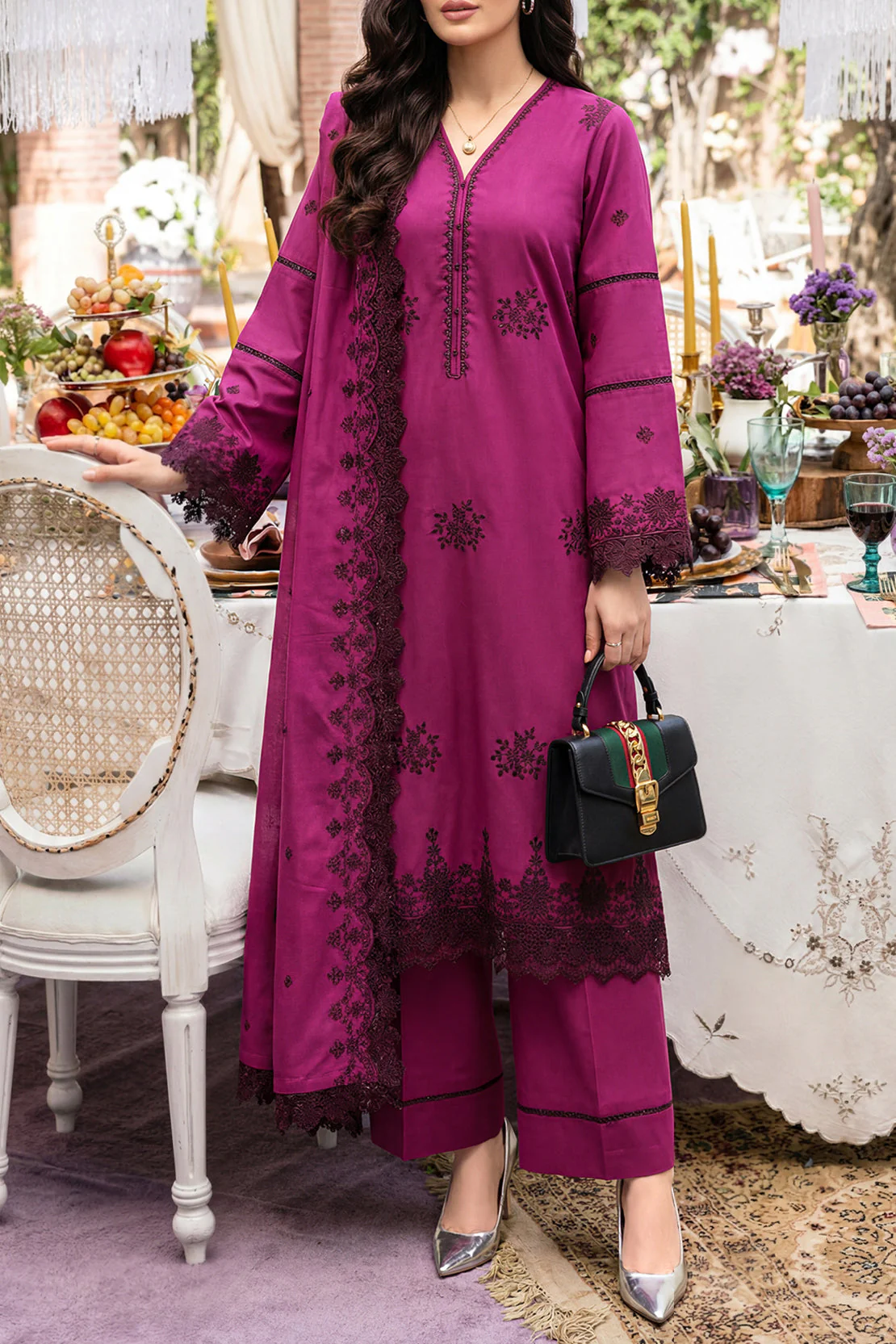 Unstitched Solid Embroidered Cambric 3 Piece
