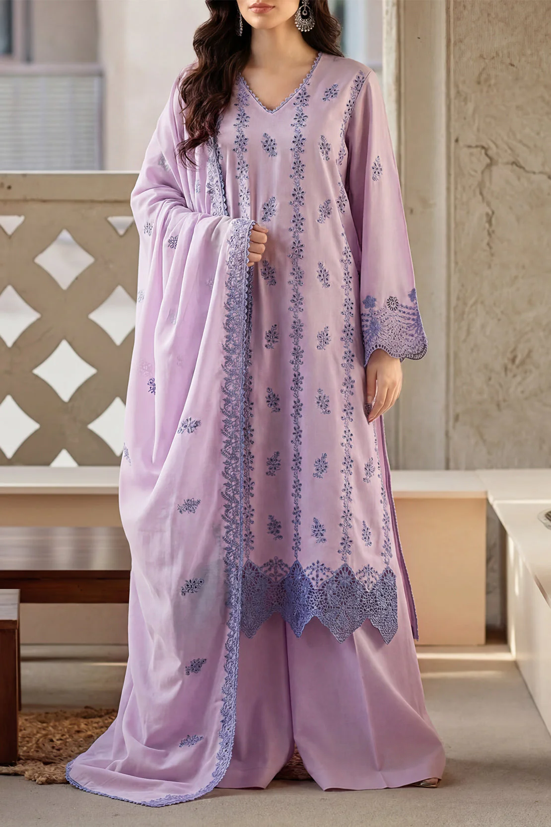 Unstitched Solid Embroidered Cambric 3 Piece