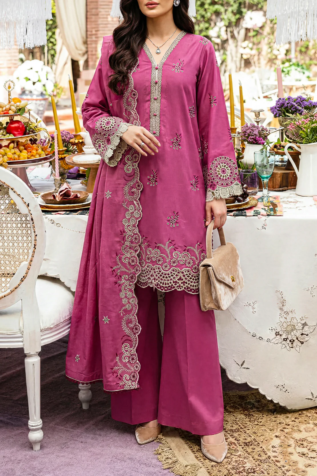 Unstitched Solid Embroidered Cambric 3 Piece