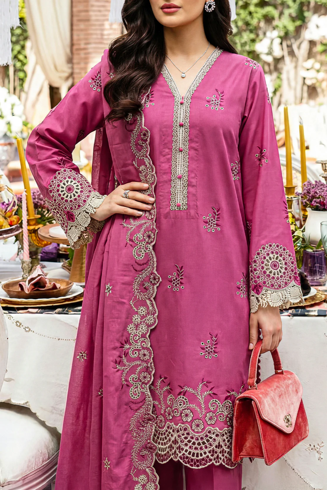 Unstitched Solid Embroidered Cambric 3 Piece - Image 3