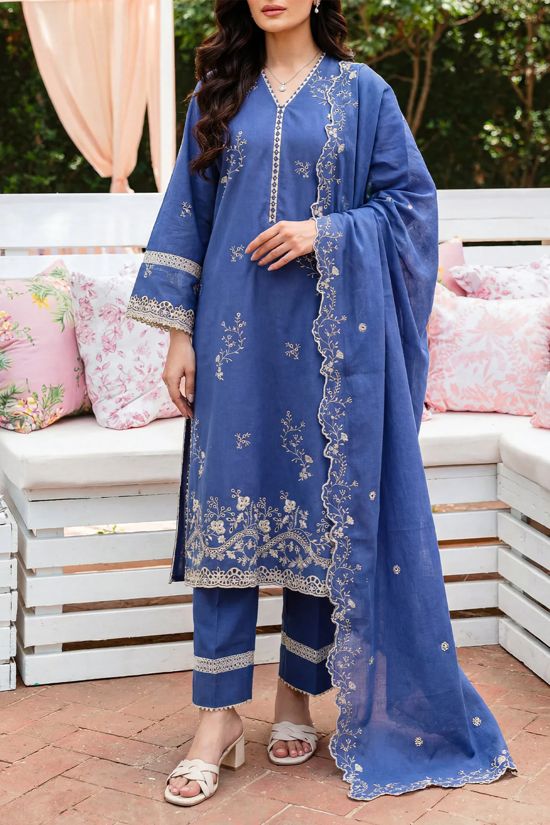 Unstitched Solid Embroidered Cambric 3 Piece