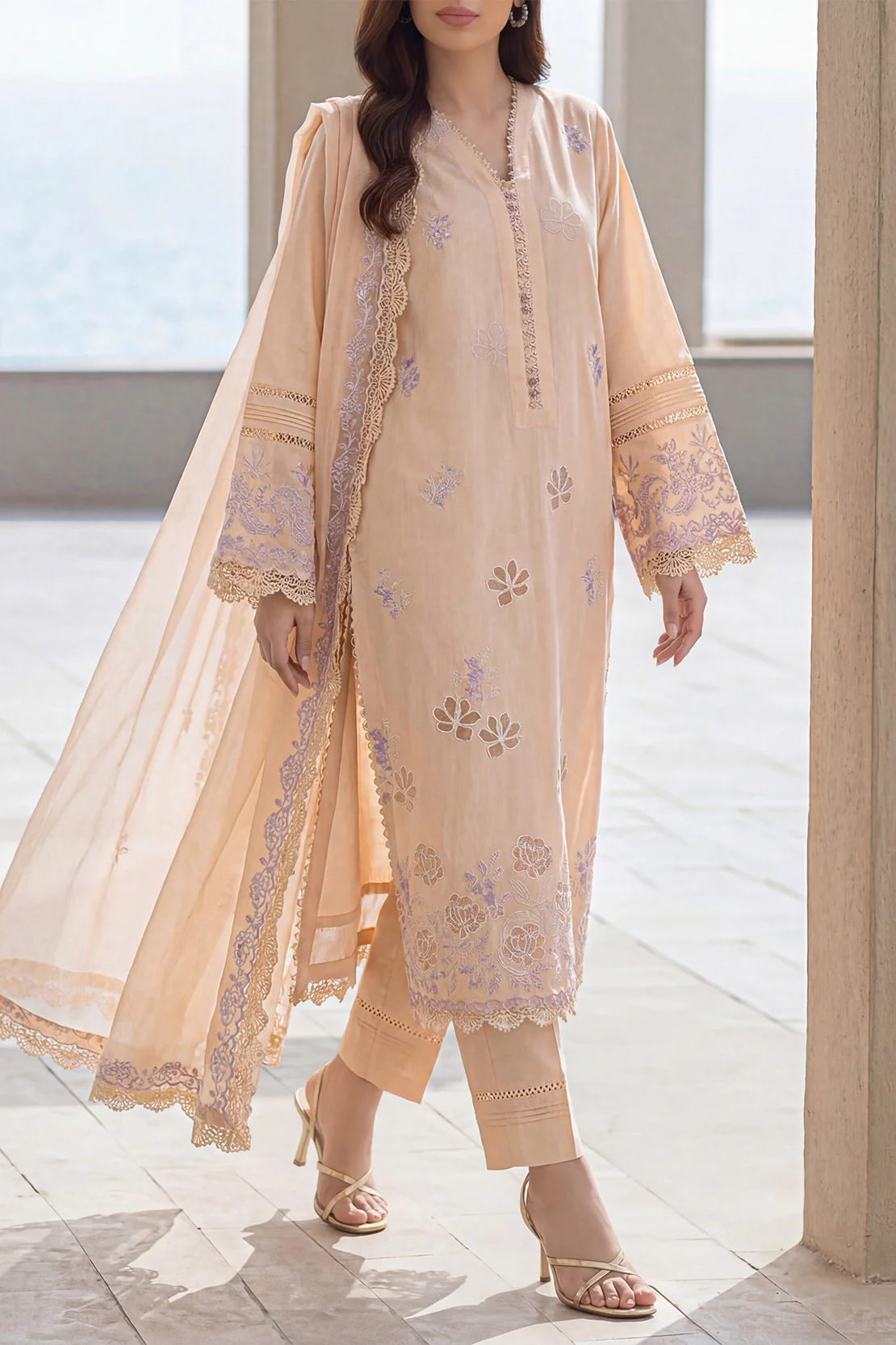Unstitched Solid Embroidered Cambric 3 Piece