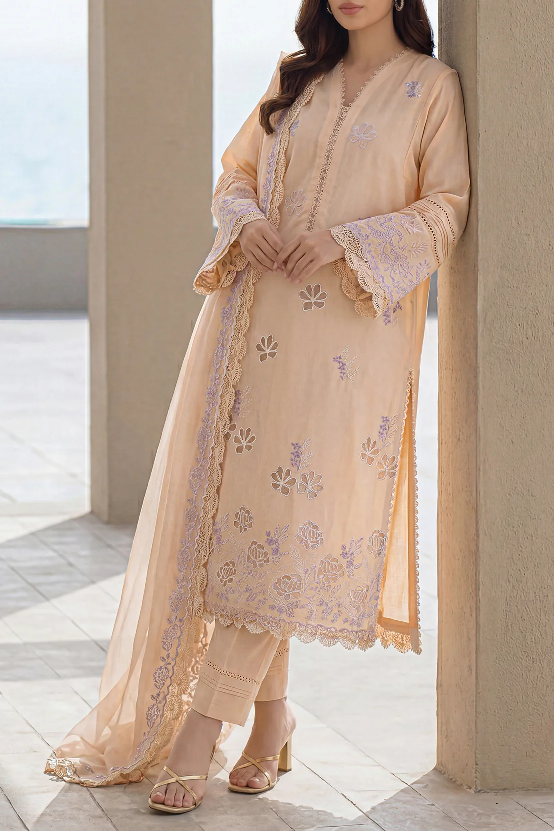 Unstitched Solid Embroidered Cambric 3 Piece - Image 2