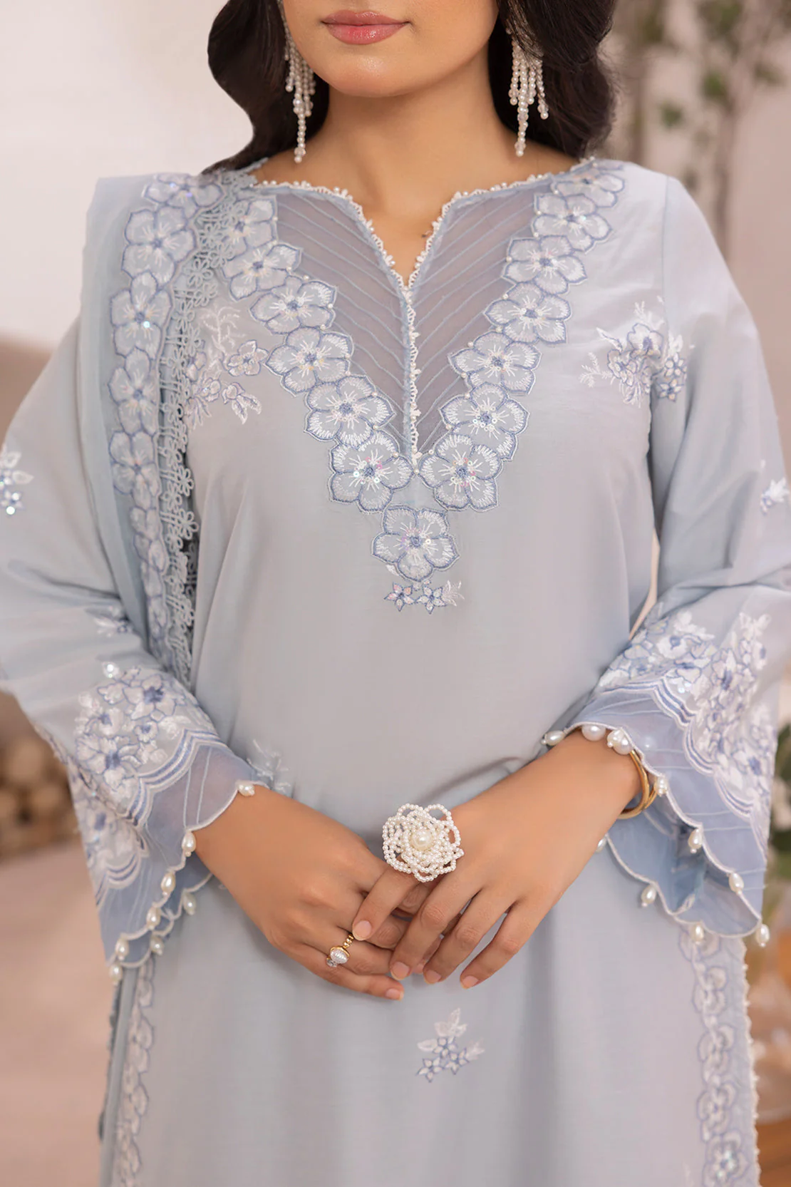 Unstitched Solid Embroidered Cotton Filament 2 Piece (Shirt/Trouser) - Image 2