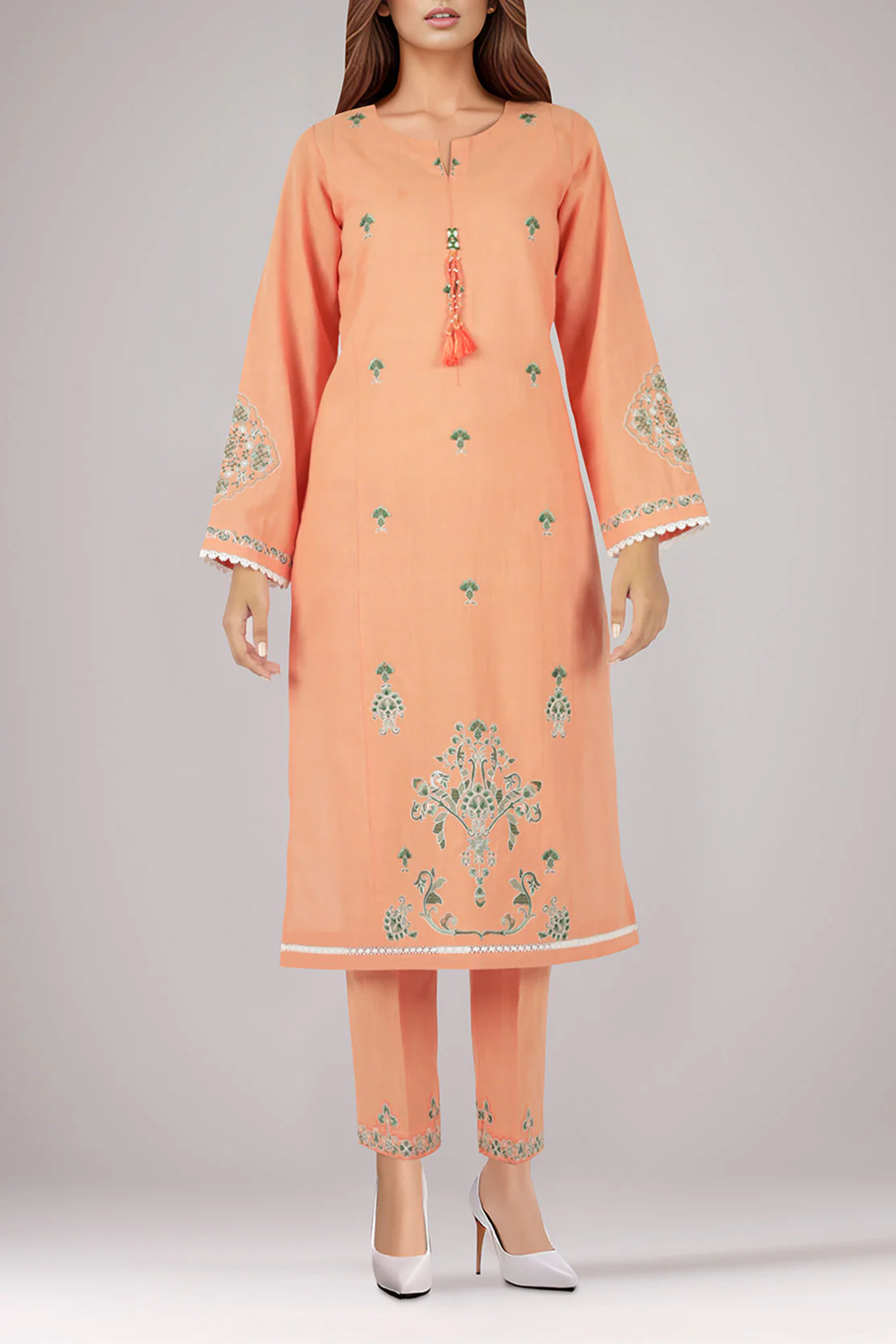 Unstitched Solid Embroidered Cotton Khaddar 2 Piece (Shirt/Trouser)