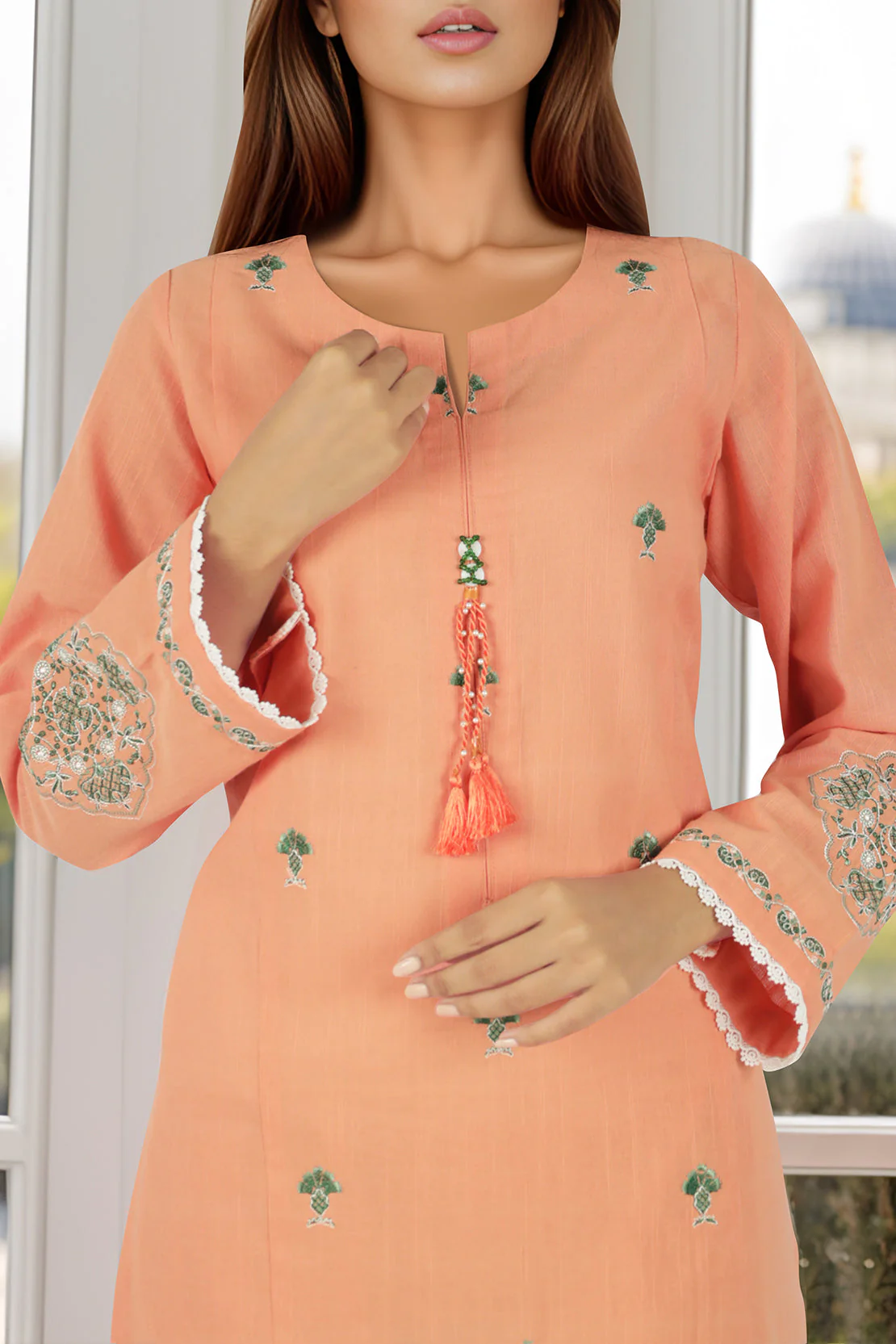 Unstitched Solid Embroidered Cotton Khaddar 2 Piece (Shirt/Trouser) - Image 2