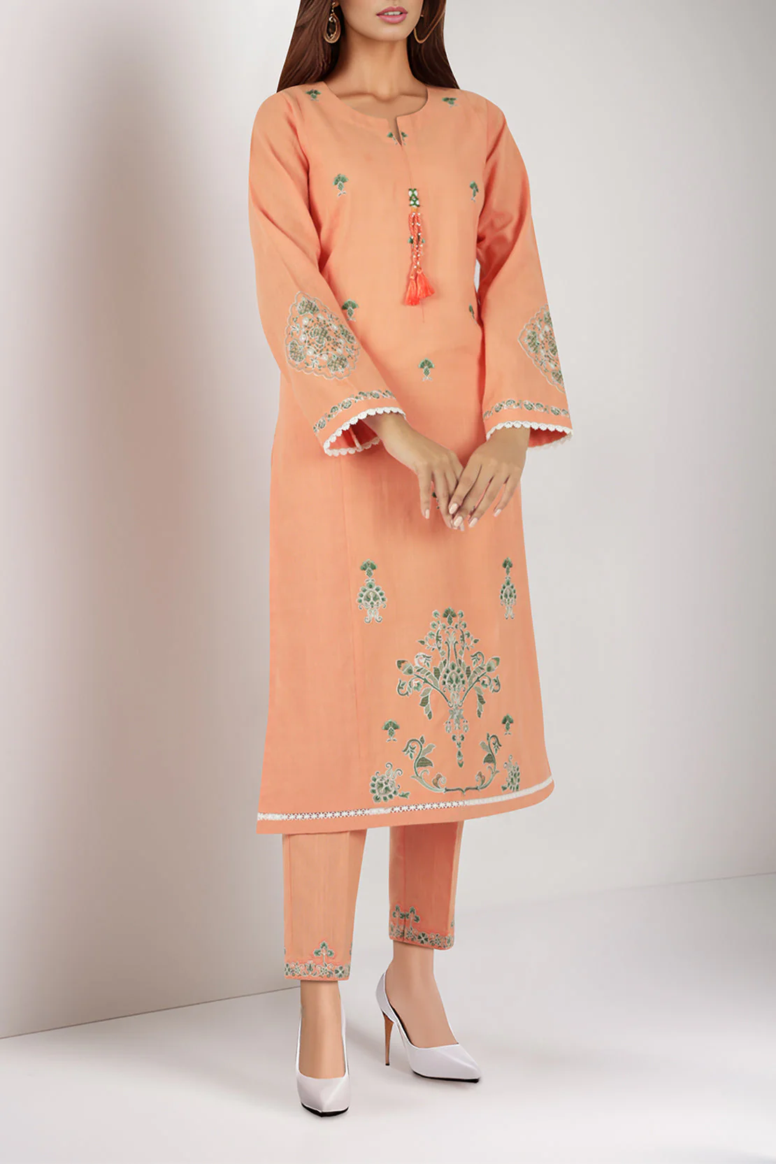 Unstitched Solid Embroidered Cotton Khaddar 2 Piece (Shirt/Trouser) - Image 3