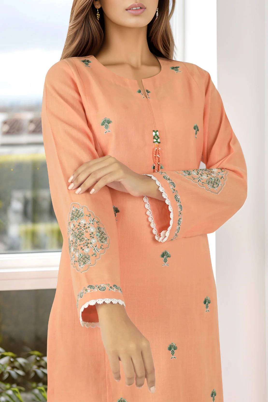 Unstitched Solid Embroidered Cotton Khaddar 2 Piece (Shirt/Trouser) - Image 4