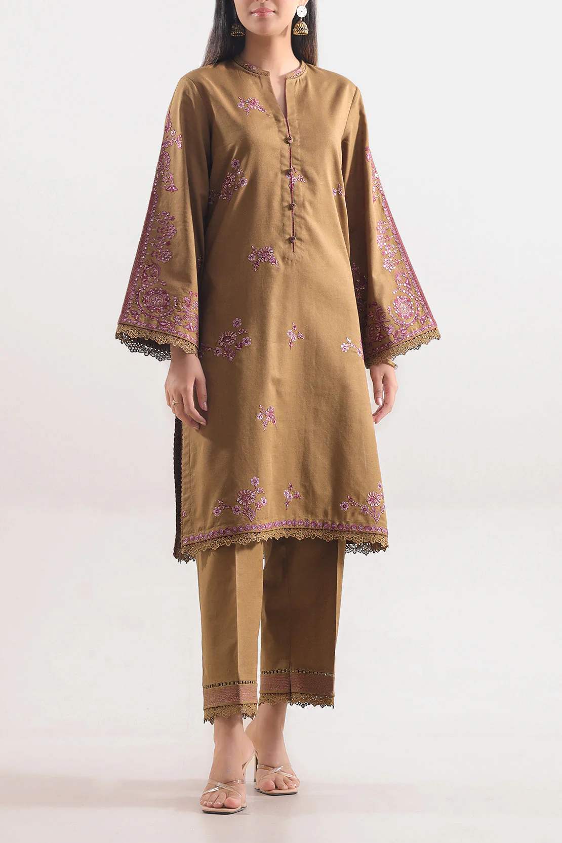 Unstitched Solid Embroidered Cotton Khaddar 2 Piece (Shirt/Trouser)
