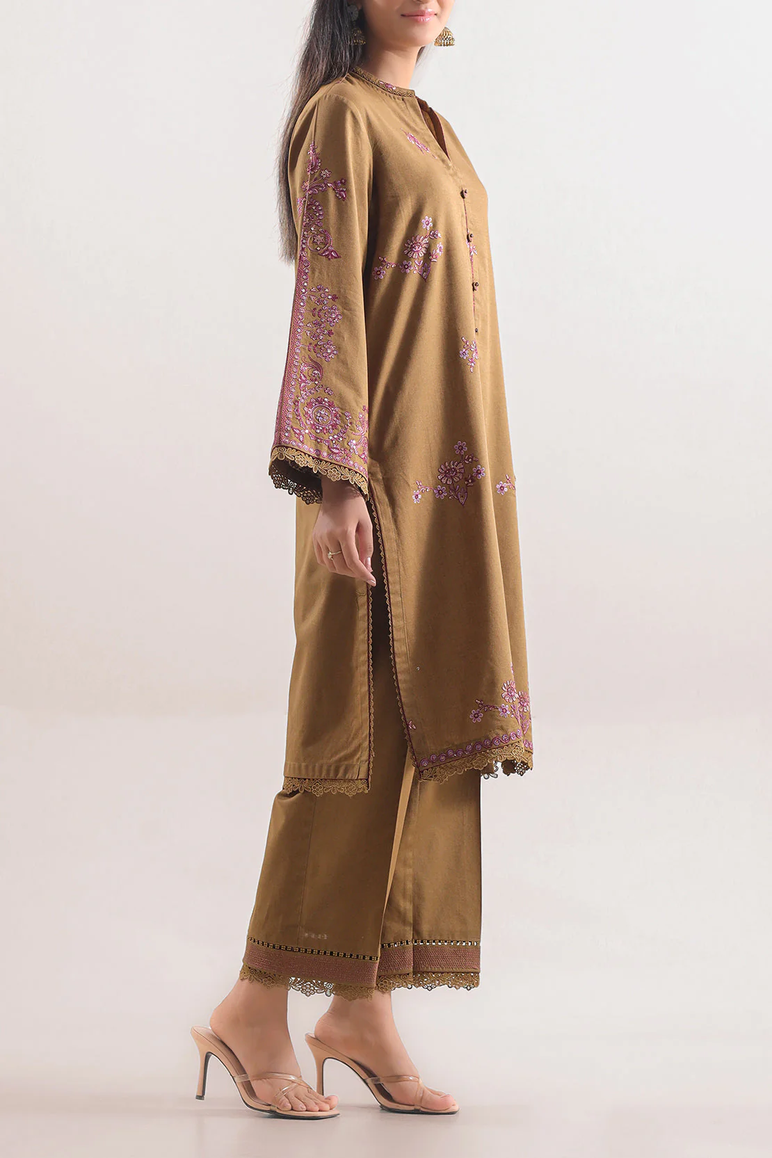 Unstitched Solid Embroidered Cotton Khaddar 2 Piece (Shirt/Trouser) - Image 3
