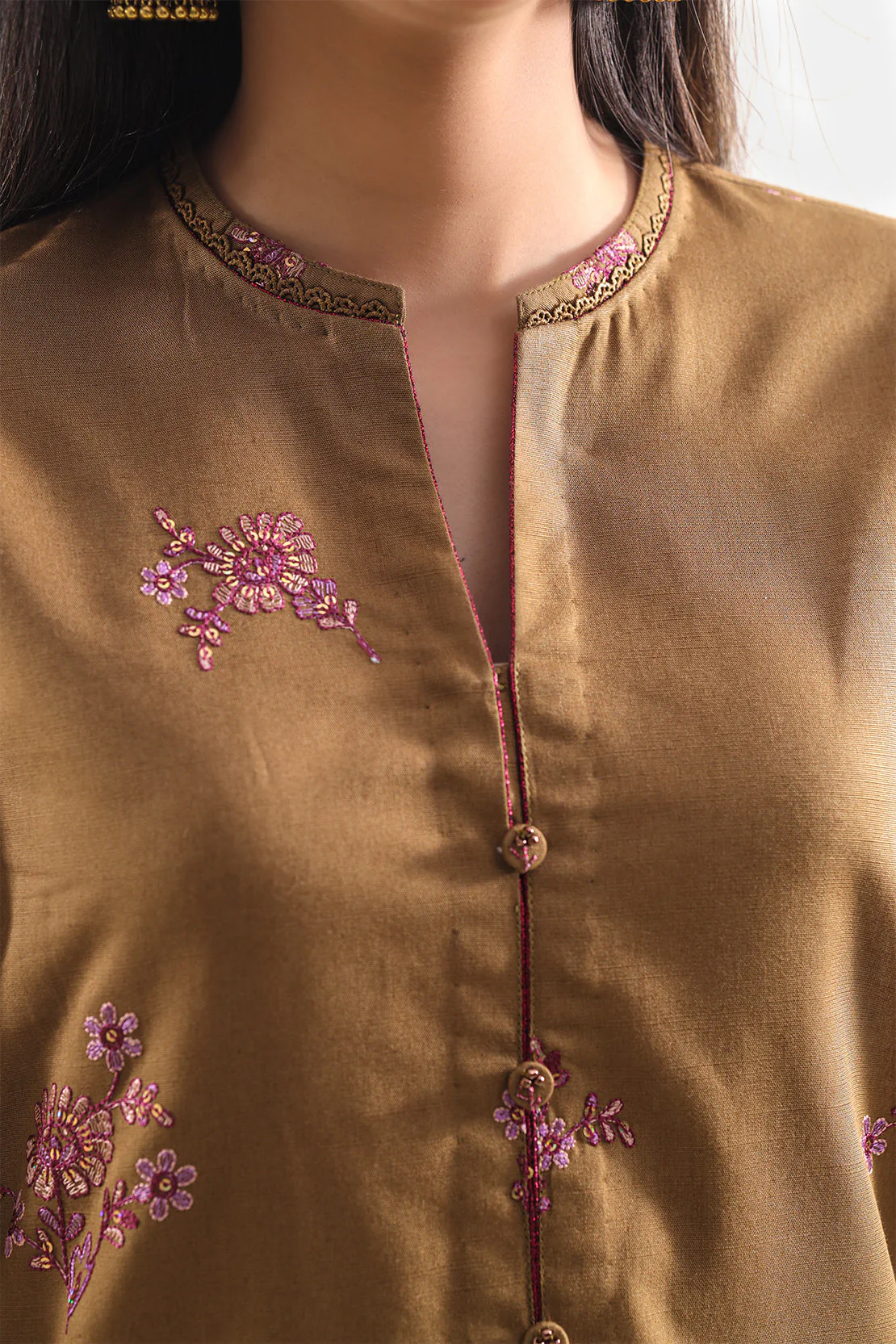 Unstitched Solid Embroidered Cotton Khaddar 2 Piece (Shirt/Trouser) - Image 4