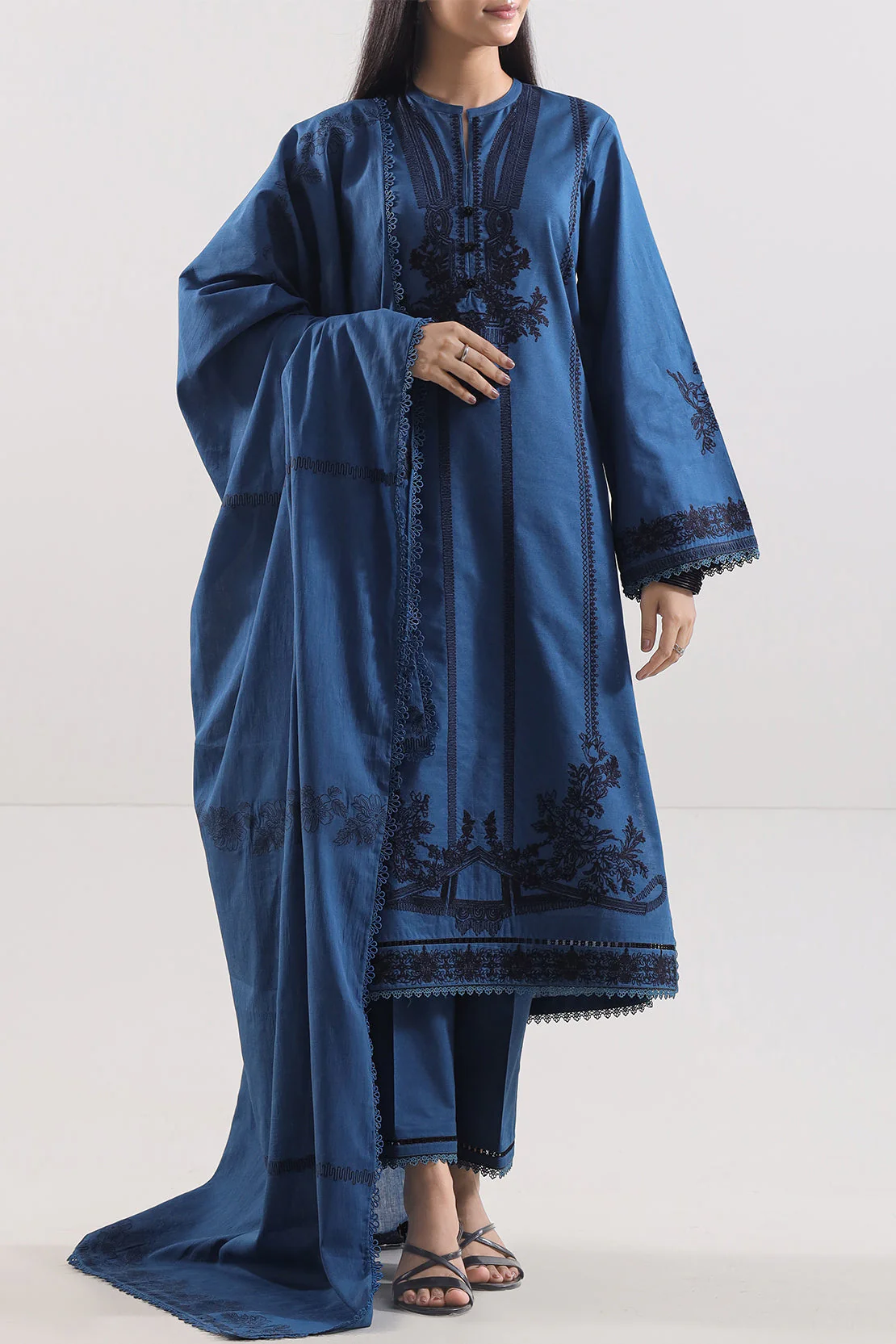 Unstitched Solid Embroidered Cotton Khaddar 3 Piece