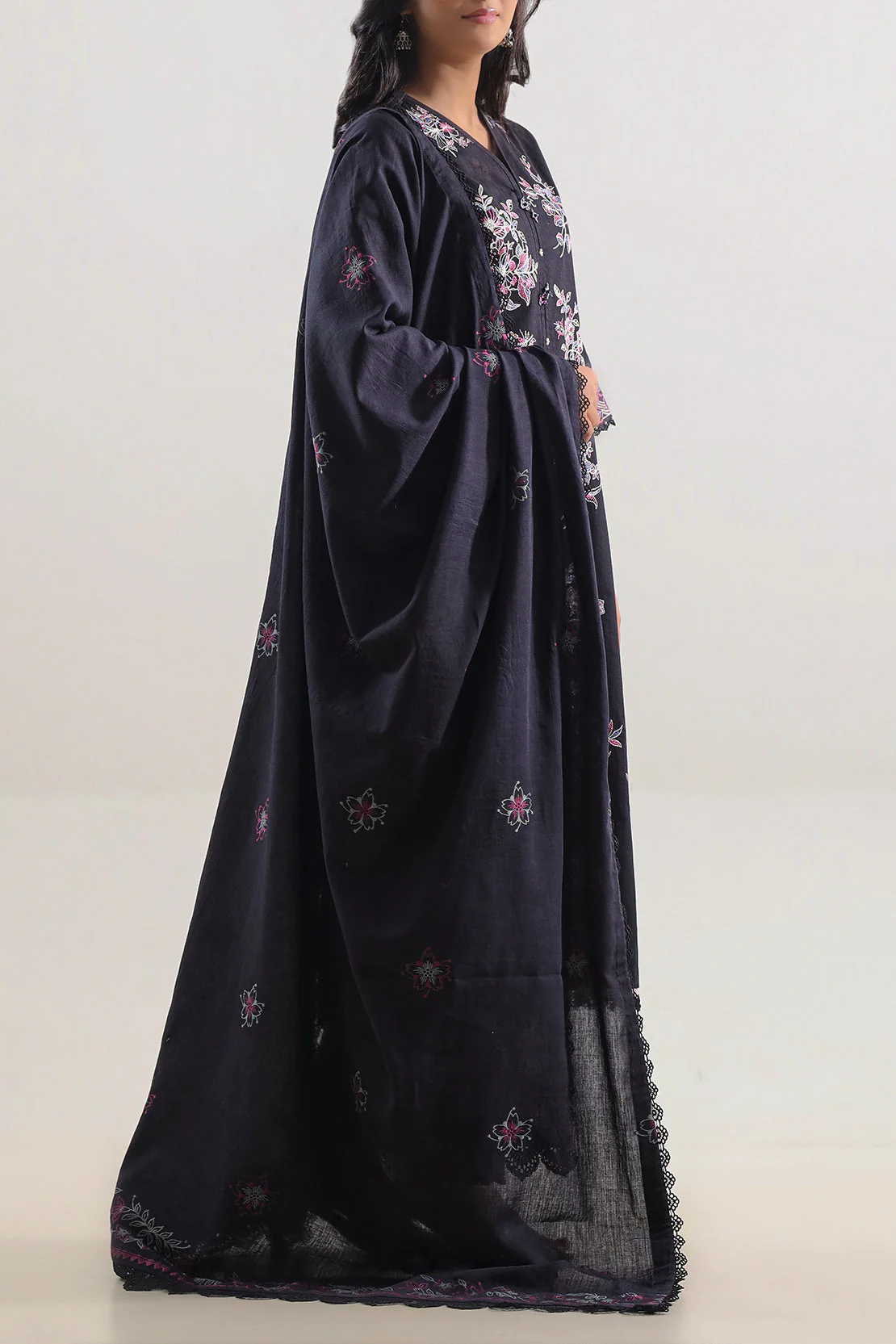 Unstitched Solid Embroidered Cotton Khaddar 3 Piece - Image 3