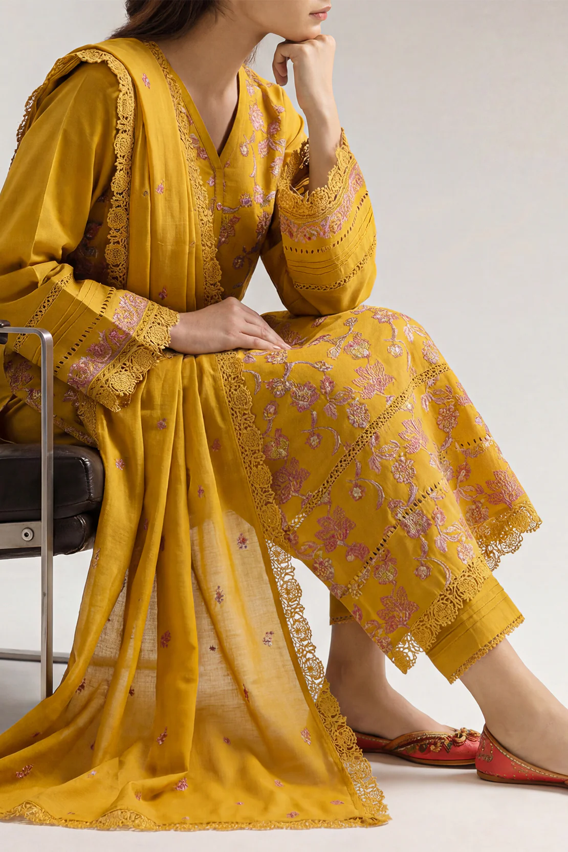 Unstitched Solid Embroidered Cross Hatch 3 Piece