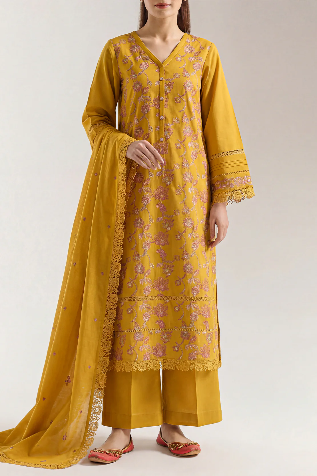 Unstitched Solid Embroidered Cross Hatch 3 Piece - Image 2