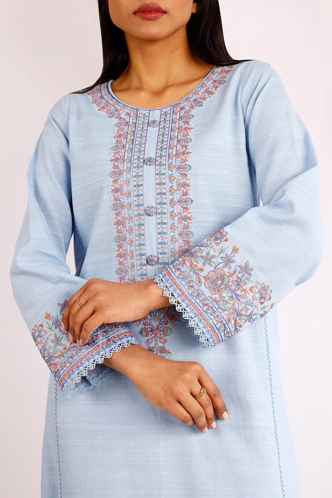 Unstitched Solid Embroidered Khaddar 2 Piece (Shirt/Trouser) - Image 2