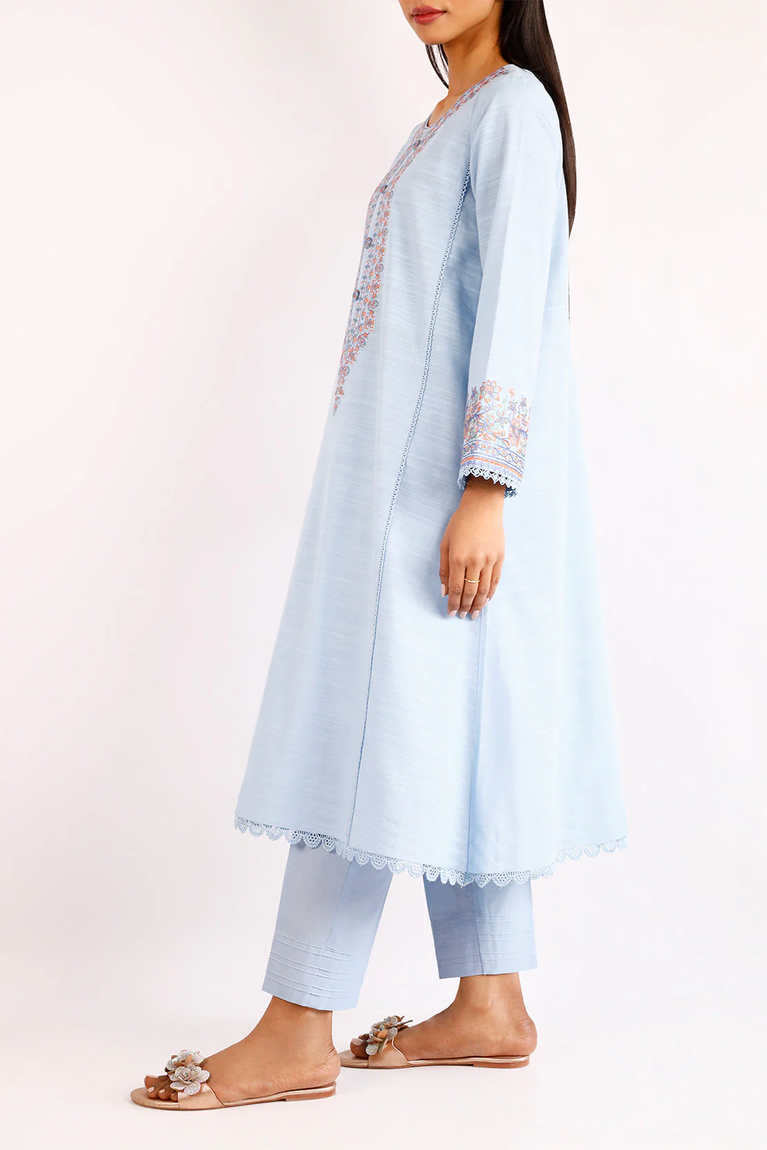Unstitched Solid Embroidered Khaddar 2 Piece (Shirt/Trouser) - Image 3