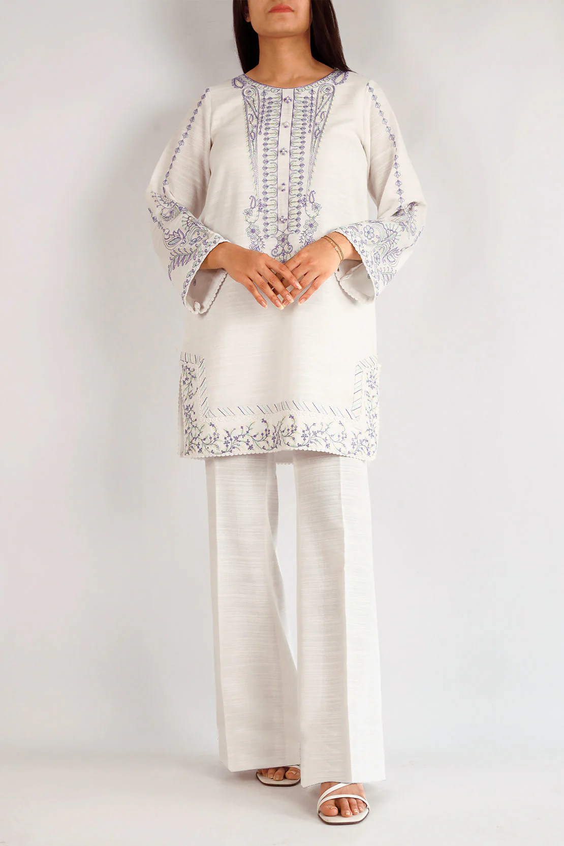 Unstitched Solid Embroidered Khaddar 2 Piece (Shirt/Trouser)