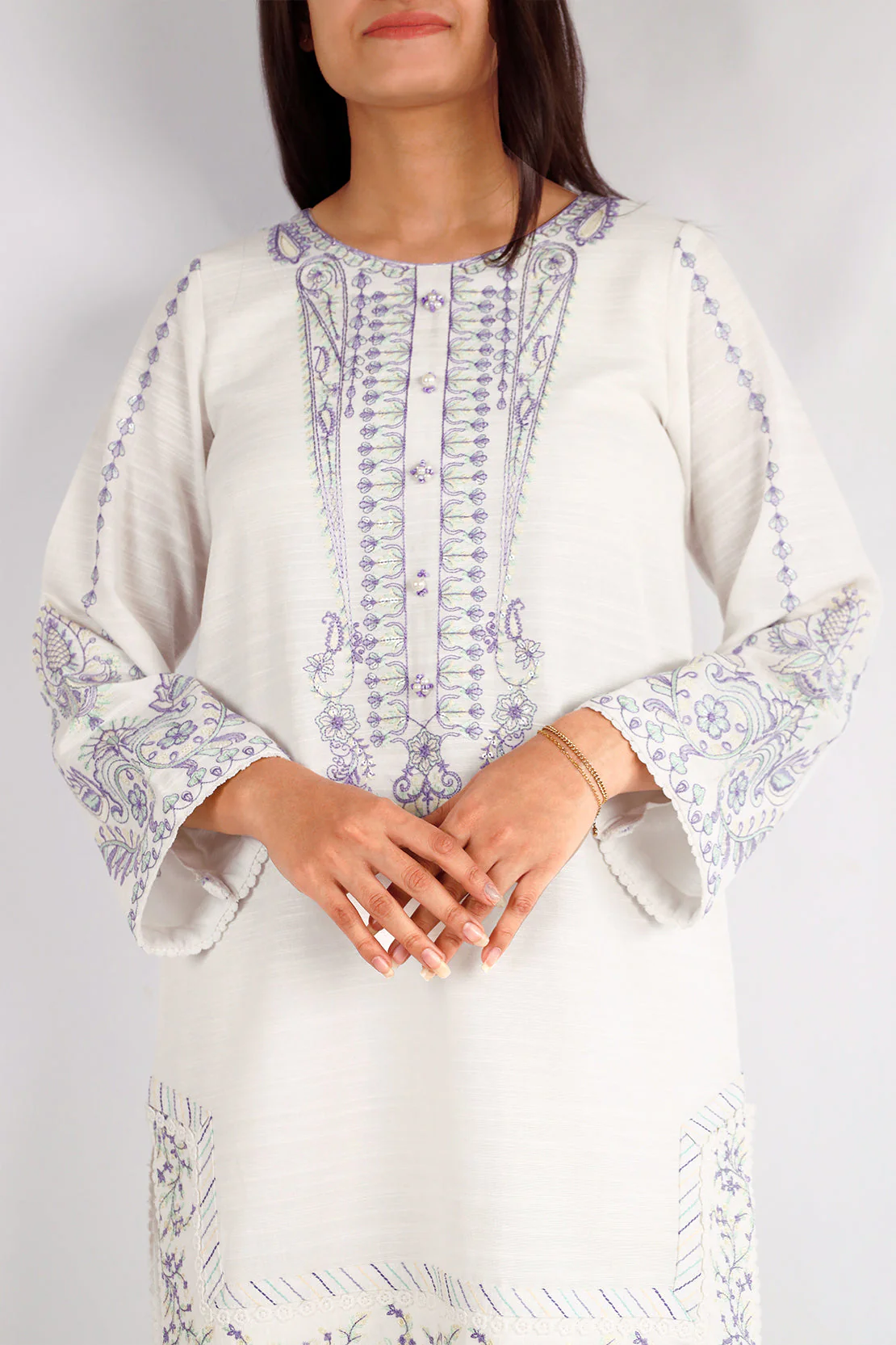 Unstitched Solid Embroidered Khaddar 2 Piece (Shirt/Trouser) - Image 2